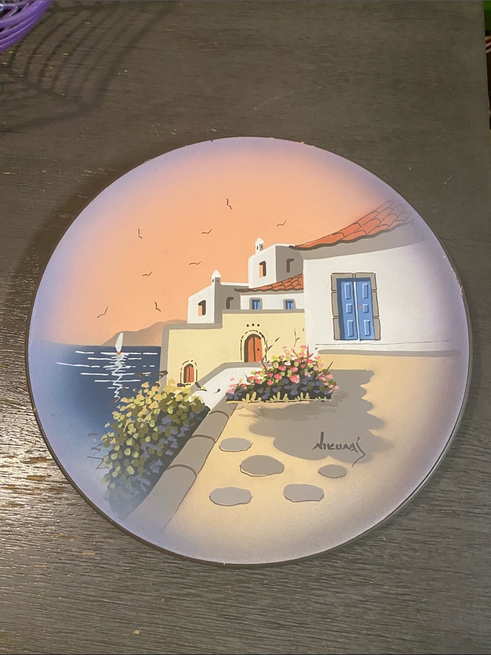 Mediterranean Coastal Decorative Wall Plate - Blue & Peach